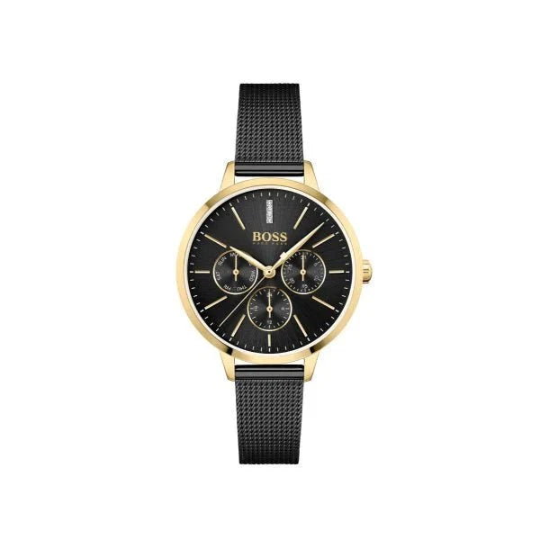 Hugo Boss Womens 1502601 Symphony Gold Tone And Black Mesh Bracelet Watch