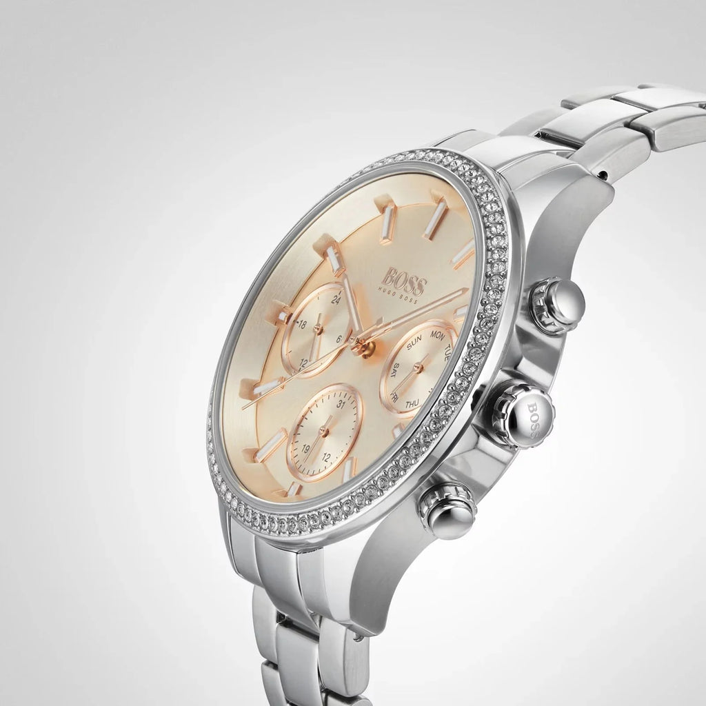 Hugo Boss Womens 1502565 Pandora Silver Tone Stainless Steel Watch With Rose Gold Dial – product image 4