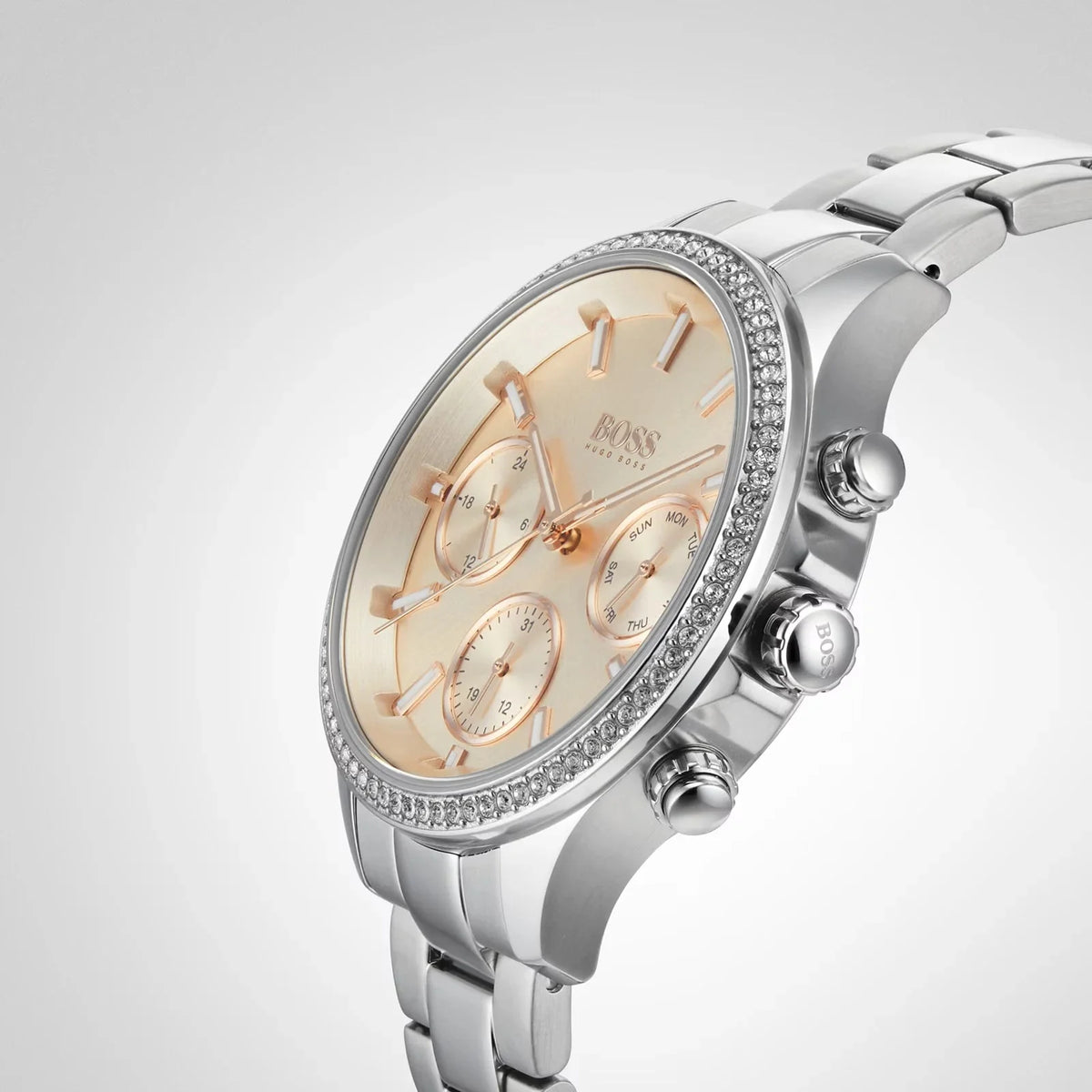 Hugo Boss Womens 1502565 Pandora Silver Tone Stainless Steel Watch With Rose Gold Dial – product image 4
