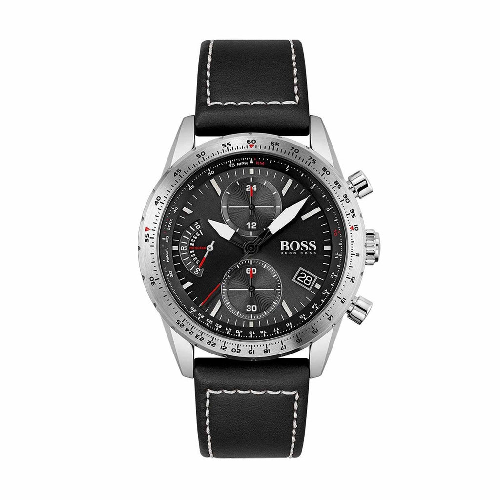 Hugo Boss Men's 1513853 Chronograph Pilot Edition Watch With Black Leather Strap
