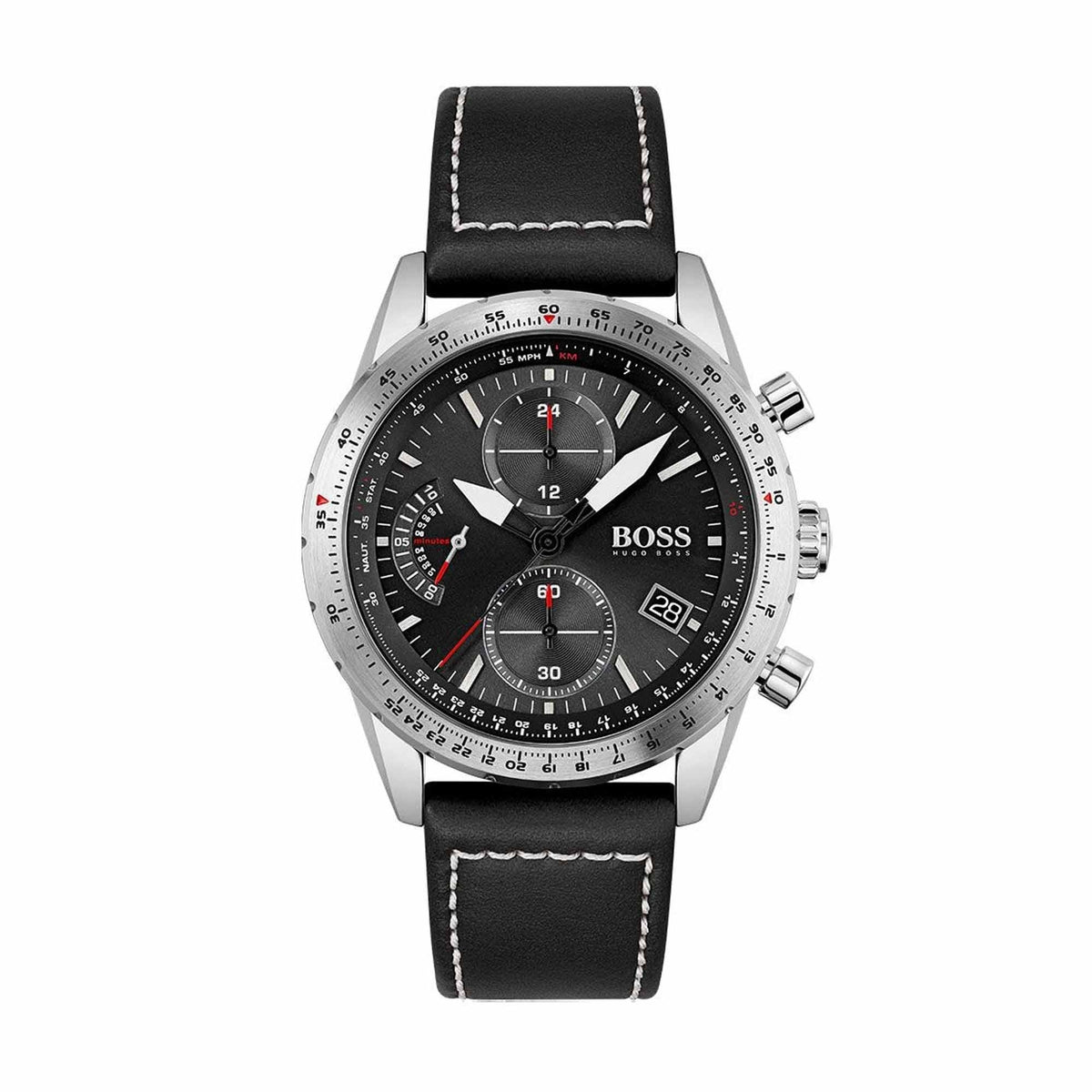 Hugo Boss Men's 1513853 Chronograph Pilot Edition Watch With Black Leather Strap