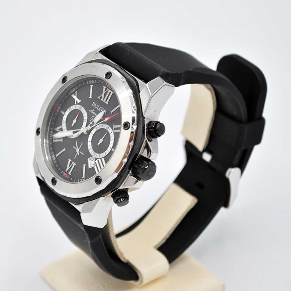 Bulova Marine Star Chronograph Black Dial Black Rubber Strap Watch For Men 98B127 – product image 5
