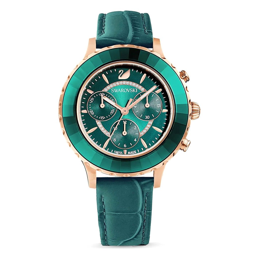 Swarovski Octea Lux Chrono Women's Green Rose Gold Watch 5452498