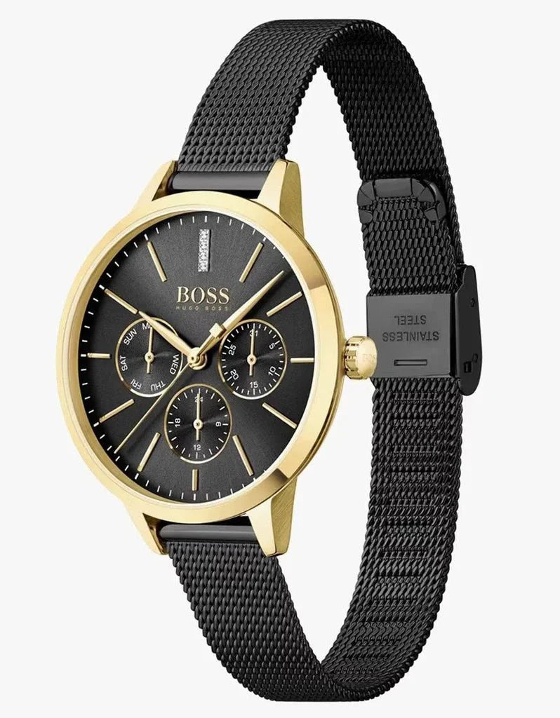 Hugo Boss Womens 1502601 Symphony Gold Tone And Black Mesh Bracelet Watch – product image 4