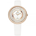 Swarovski Crystalline Pure 5376083 rose-gold-tone watch with white leather strap