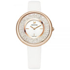 Swarovski Crystalline Pure 5376083 rose-gold-tone watch with white leather strap