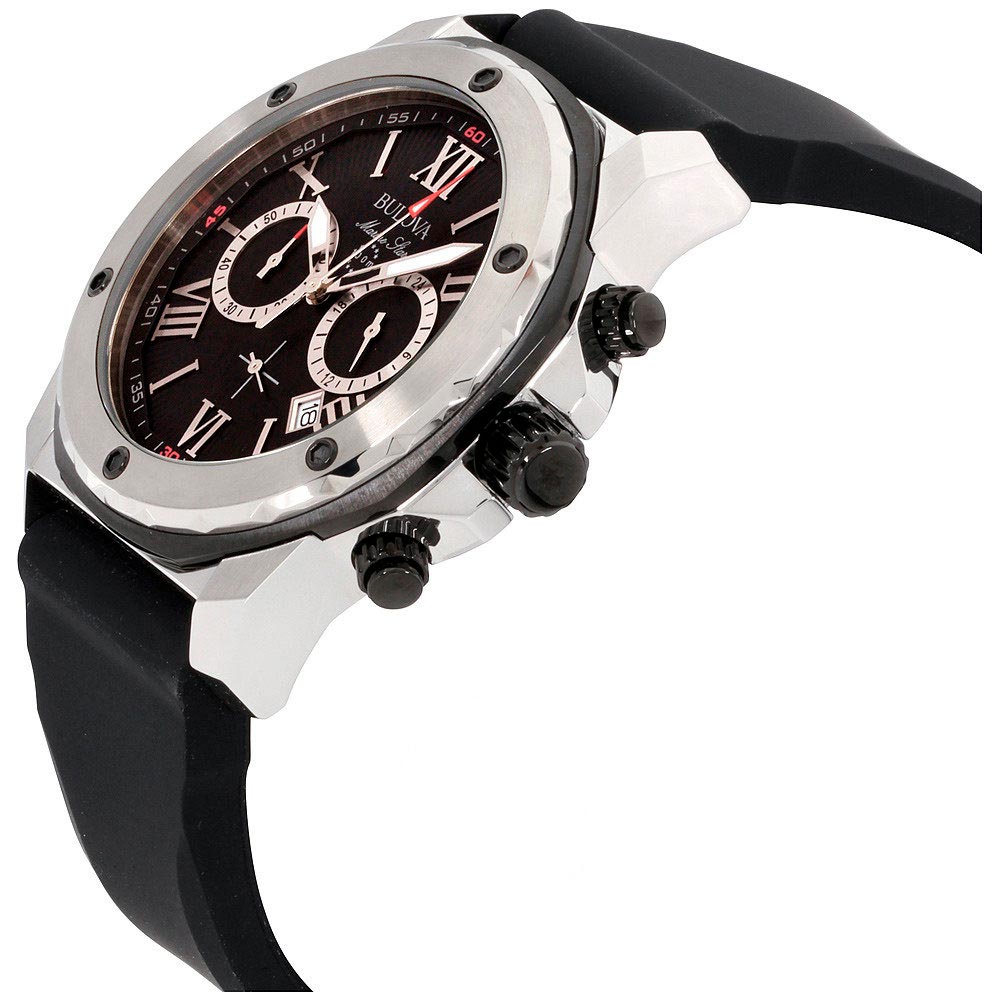 Bulova Marine Star Chronograph Black Dial Black Rubber Strap Watch For Men 98B127 – product image 4
