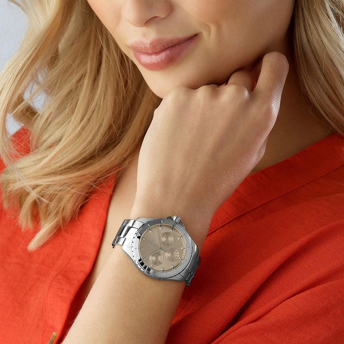 Hugo Boss Womens 1502444 Premiere Silver Tone Stainless Steel Watch With Rose Gold Di – product image 5