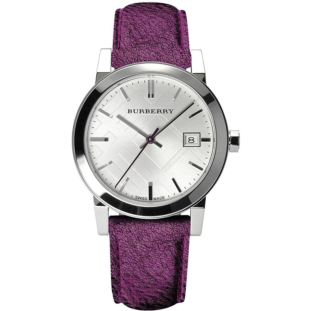 Women's Purple Leather Strap Silver Dial Burberry Watch BU9122