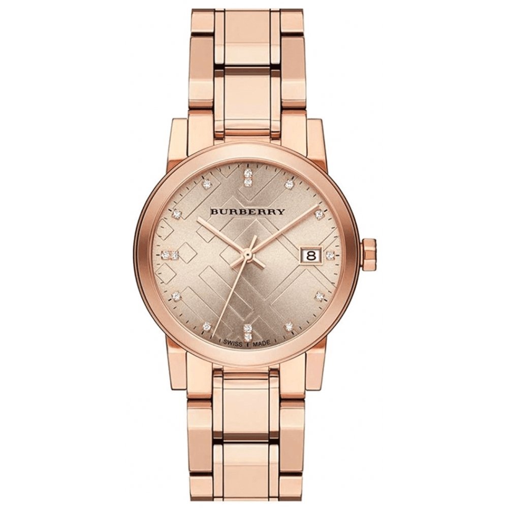 Burberry Women's Watch Diamond Check Stamped Rose Gold PVD BU9126