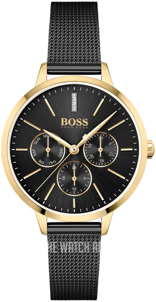Hugo Boss Womens 1502601 Symphony Gold Tone And Black Mesh Bracelet Watch – product image 3