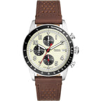 Fossil Sport Tourer Chronograph Brown Leather Strap Cream Dial Men's Watch FS6042